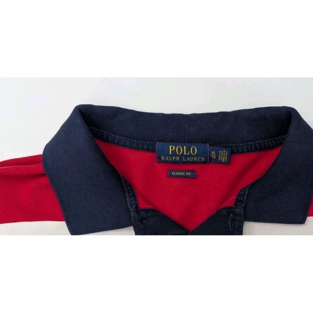 Polo Ralph Lauren Mens XL Classic Red White Blue Colorblock Polo Shirt Preppy